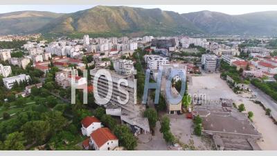 An Aerial View Shows The View Of Mostar From A Sniper Tower - Video Drone Footage