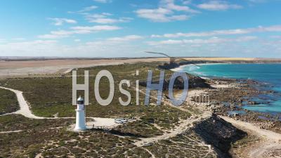 2020 - Excellent Aerial Shot Of A Lighthouse Near The Rocky Shores Of Corny Point On Yorke Peninsula, Australia - Video Drone Footage