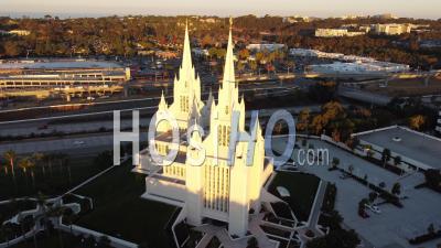 Beautiful Aerial Over The Spires Of The Mormon Temple In La Jolla, San Diego, California - Video Drone Footage