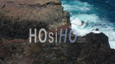 Blowhole And Rocky Shoreline In Hawaii, Usa - Video Drone Footage