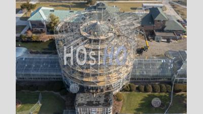 Workers Erect Scaffolding On Belle Isle Conservatory Dome - Aerial Photography