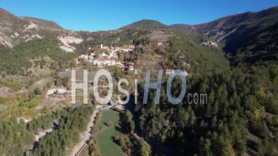 Théus, Mountain Village (perched Village) In The Hautes-Alpes, Viewed From Drone