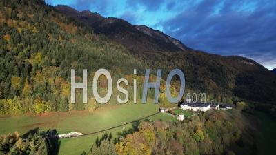 Abbey Of Tamié, In Savoie In Autumn, Viewed From Drone