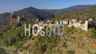 Village And Castle Of Rochemaure, Rhone Valley, Ardeche, France - Drone Point Of View