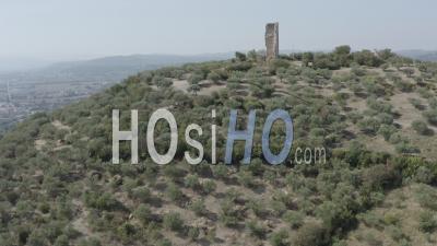 Manosque, Ruins Of The Donjon Of The Ancient Castle Of The Counts Of Provence, Mont D'or Hill And Its Olive Trees, Alpes-De-Haute-Provence, France - Video Drone Footage