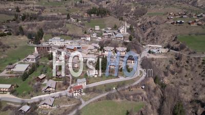 Orcières, Mountain Village At The Foot Of The Orcières-Merlette Ski Resort In Champsaur, Hautes-Alpes, France, Viewed From Drone
