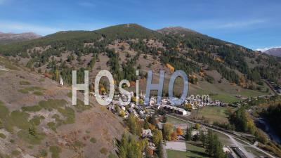 Abriès, Mountain Village In The Regional Natural Park Of Queyras, Hautes-Alpes, France, Viewed From Drone