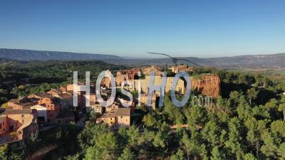 Roussillon, Labelled Les Plus Beaux Villages De France, The Most Beautiful Villages Of France, Vaucluse, France - Drone Point Of View