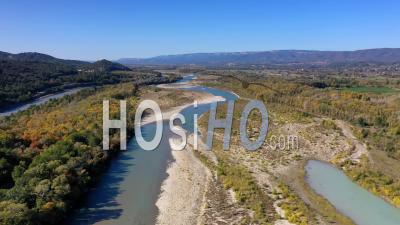 Durance River And The Canal De L'edf, Durance Machining Canal, Durance Valley, La Roque D'antheron, Bouches-Du-Rhone, France - Drone Point Of View