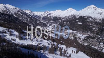 Serre Chevalier Ski Resort (guisane Valley, Chantemerle Sector), Briançonnais, In Winter, Hautes-Alpes, France, Viewed From Drone