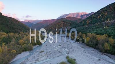 High Valley Of The Bleone River, Alpes-De-Haute-Provence, La Javie, France - Drone Point Of View