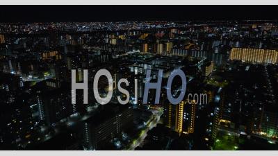Residential Area At Night In Tokyo - Video Drone Footage