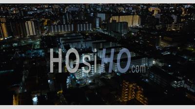 Residential Aerial At Night In Tokyo - Video Drone Footage