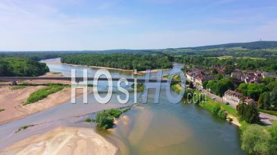 Loire River With Saint-Thibault, Saint-Satur, Sancerrois Region, Cher, France - Drone Point Of View