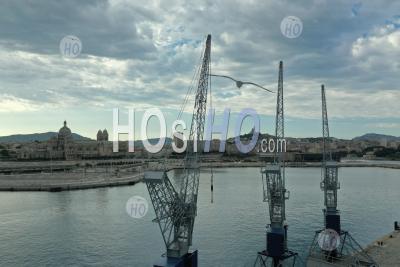 Marseille, Euromediterranean Area, Seawall, Former Cranes Of The Large Maritime Port Of Marseille, Bouches-Du-Rhone, France - Aerial Photography