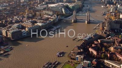 Tower Bridge, River Thames, The Shard And City Of London, Seen From Helicopter