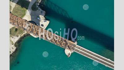 Martigues, Caronte Channel, Caronte Viaduct And Its Swing Bridge, Bouches-Du-Rhone, France - Aerial Photography