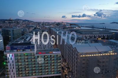 Docks Of Joliette District And Dunkerque Boulevard, Marseille, Bouches-Du-Rhone, France - Aerial Photography