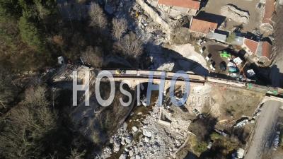 Roya Valley, Saint Dalmas-De-Tende, Old Station Works Along The Bieugne Torrent, Alpes-Maritimes, France - Video Drone Footage