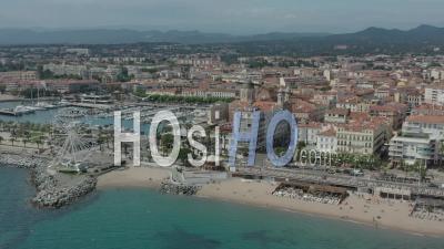 Aerial View Of Saint Raphael And The Old Harbour, Var, France - Video Drone Footage