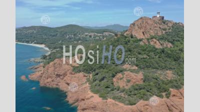 Aerial View Of Cornice Of The Esterel, Saint-Raphael, Coastal Cliffs And Semaphore Of Cap Dramont, Var, France - Aerial Photography