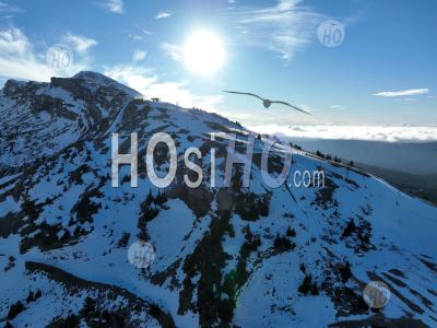 Vercors Regional Natural Park Under Snow, Correncon En Vercors, Panorama Cliffs, Isere, France - Aerial Photography