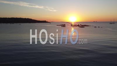 Aerial View On The Sunrise In Santa Giulia Beach In Corsica, France - Video Drone Footage