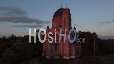 Aerial View Of Sunset At Lapeyrouse Chapel, Lafrancaise, France. - Video Drone Footage