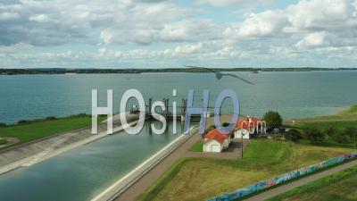 Lake Of Orient Or Seine Reservoir Lake And Intake Canal, France, Drone Point Of View