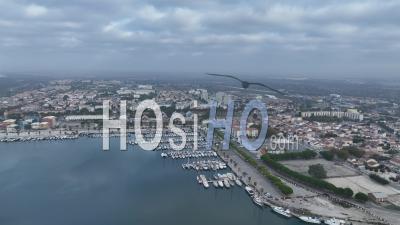 Marina And City In Port Saint Louis Du Rhone At Sunrise - Video Drone Footage