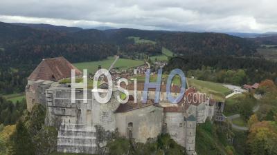 Chateau De Joux, Doubs, France - Video Drone Footage