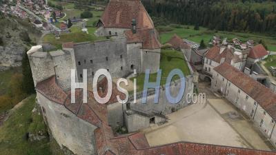 Chateau De Joux, Doubs, France - Video Drone Footage