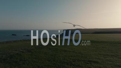 Prise De Vue Par Drone Au Lever Du Soleil Du Cap Manvieux En Normandie