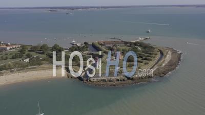 Drone View Of Ile D'aix, Fort De La Rade, The Lighthouses And The Village