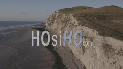 Cap Blanc-Nez Cliffs And Over Sea By Sunset - Video Drone Footage