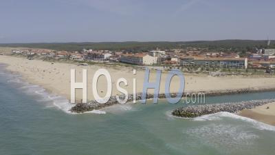 Drone View Of Mimizan Plage, The Atlantic Ocean, The North Beach, The South Beach, The Mouth Of The Courant De Mimizan