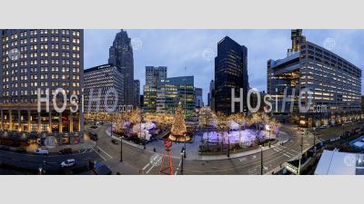 Holiday Lights In Downtown Detroit - Aerial Photography