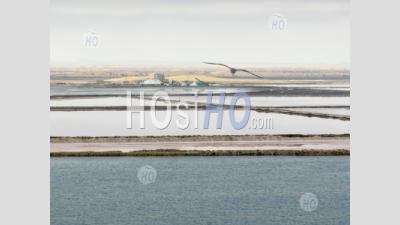 Salt Marshes And Factory By A Cloudy Day, Walvis Bay, Namibia - Aerial Photography