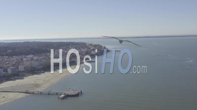 Drone View Of Arcachon, Thiers Pier, Central Beach, In The Background Lege Cap Ferret