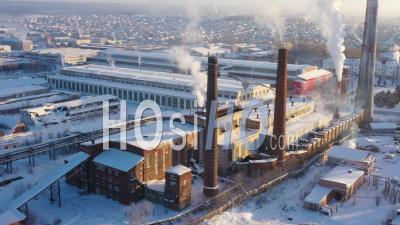 Panorama Of A Metallurgical Plant And An Industrial Zone. View From Above - Video Drone Footage