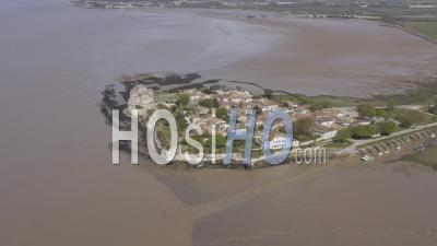 Drone View Of Talmont-Sur-Gironde, Eglise Sainte-Radegonde, Rocky Promontory, Low Tide, The Cliffs, The Village