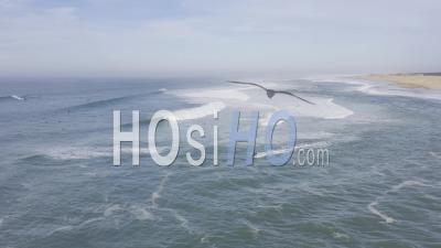 Drone View Of Soorts Hossegor, The Ocean, Waves, Surfers, Jet Ski, The Plage Centrale