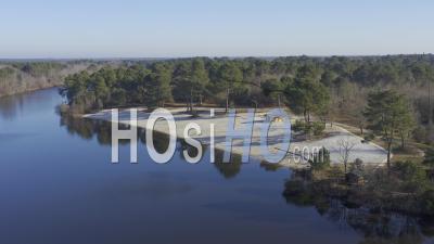 Drone View Of Hostens, The Lac De Lamothe, The Beach