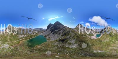 Grand Ban Lake Near The Col Des Rochilles, Savoie, France, Aerial 360 Vr Photo By Drone