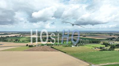 Drone Landscape Of Countryside In Normandy With The Mont Saint Michel In Background