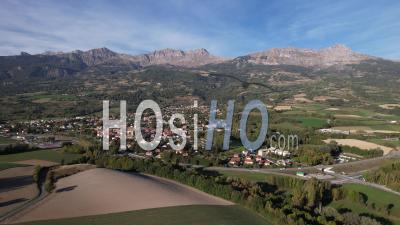 The Village Of Chorges Near Lake Serre-Poncon, Hautes-Alpes, France - Video Drone Footage