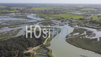 Drone View Of Talmont-Saint-Hilaire, The Payre River And Salt Marshes