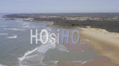 Drone View Of Talmont-Saint-Hilaire, The Veillon Beach, In The Background The Port