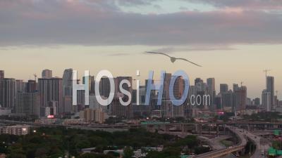 Downtown Miami, At Sunset - Video Drone Footage
