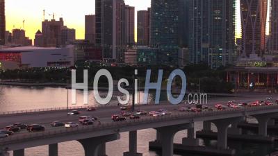 Downtown Miami, At Dusk - Video Drone Footage